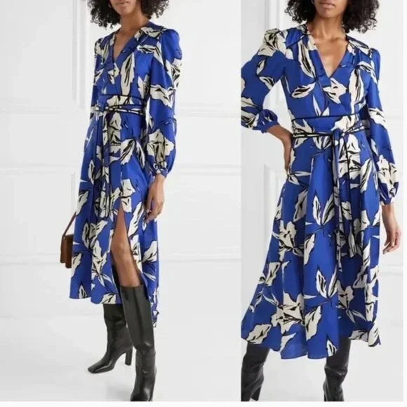 Veronica Beard McClean Floral Silk Blend Faux Wrap Midi Dress Women